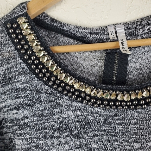 Studio Y Rhinestone Studded Blouse Sheer Sz XSmall - Picture 2 of 9